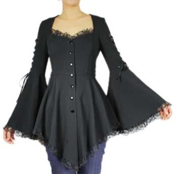 Chicstar Tops - Chicstar Gothic Black Lace Corset Flare Sleeves  Top